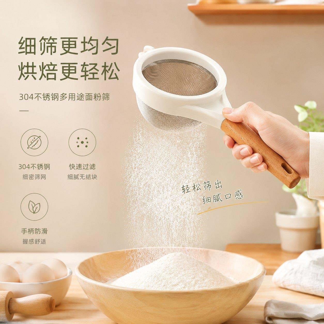 不锈钢面粉筛子厨房家用烘焙细漏网糖粉筛果汁豆浆过滤网筛面粉筛