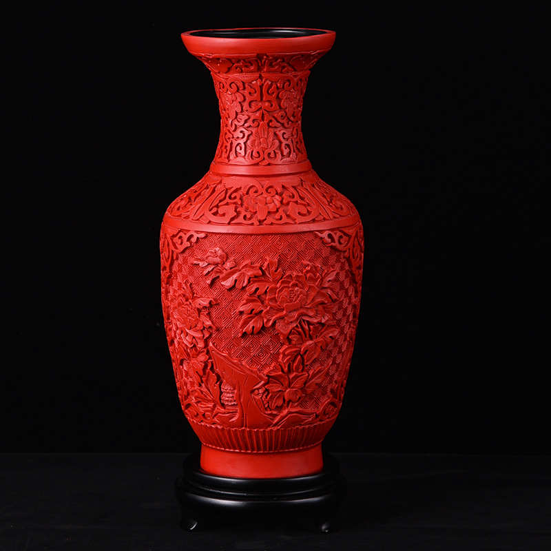 剔红雕漆花瓶漆器中国博古架扬州特色礼品摆件装饰品寸包邮12脱胎