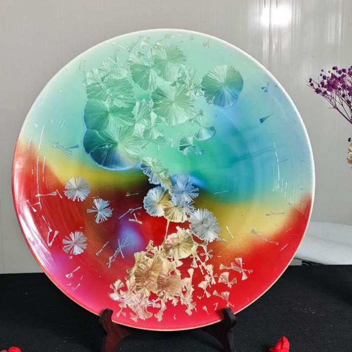 家居装饰陶瓷盘窑变结晶现代挂盘电视柜玄关自用送礼居家摆件创意