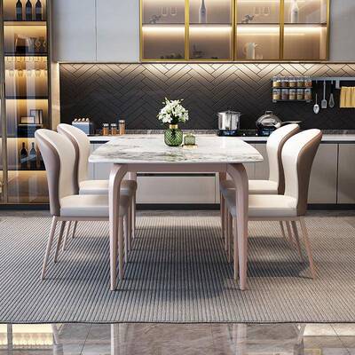 直销新款轻奢亮光岩板餐桌椅组合小户型家用现代简约餐厅意式长方