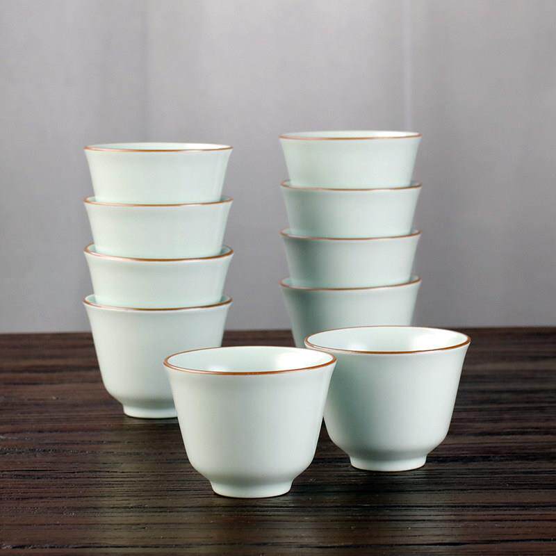 星芸汝窑功夫茶杯套装6祇品茗杯陶瓷三才盖碗不开 片茶具10个杯子