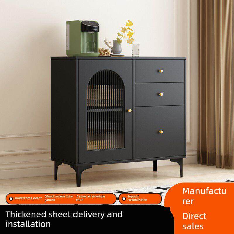 石板餐具柜客厅墙壁储物柜多功能茶柜厨房橱柜覆古黑色橱柜