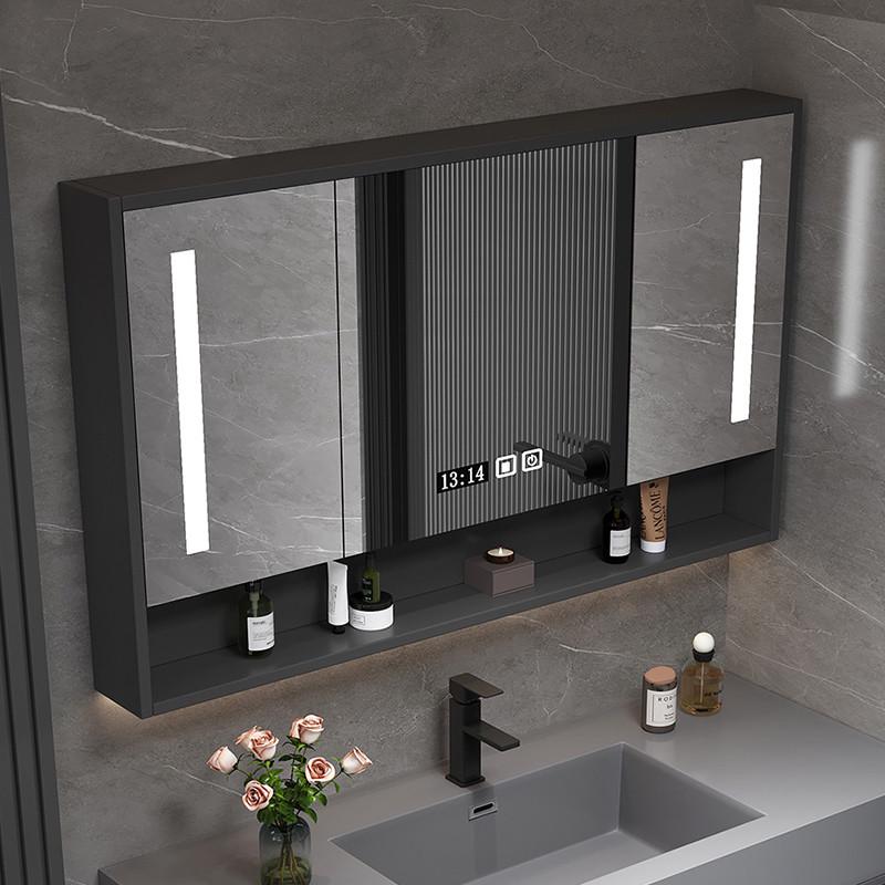 实木智能浴室镜柜带灯储物卫生间除雾浴室镜挂墙式洗手间带置物架