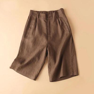 Cotton and linen wide leg shorts for women, thin, semi