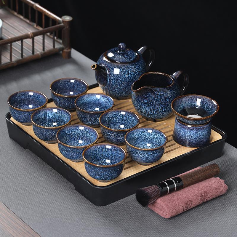 窑变茶具天目釉茶具套装陶瓷蓝盏泡茶壶盖碗整套茶具套装2026新款