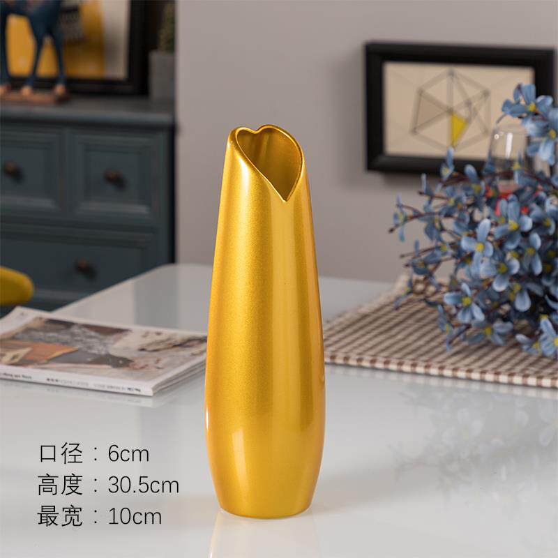 正品30cm金色陶瓷花瓶摆客厅插花鲜花水 简约现代富贵竹花 瓶水养
