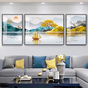 饰画高级感轻奢三联画现代简约大气墙画新款 客厅装 沙发背景墙挂画