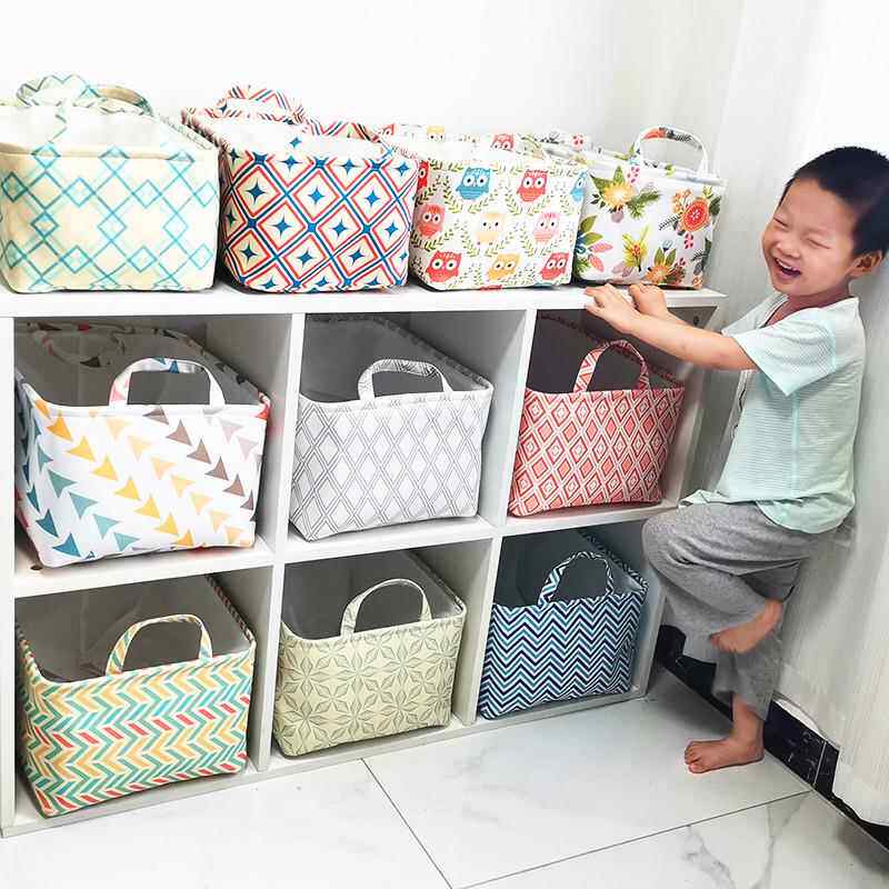 采购产品收纳盒织物组织者棉和亚麻帆布拉绳衣柜收纳盒玩具衣服抽