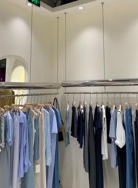 装店展示架吊架锈钢服银色橱窗悬挂衣架女装吊店衣服架JB-21023不