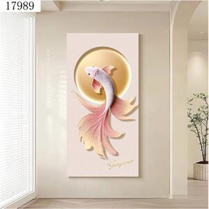 好运锦鲤画玄关装饰画轻奢高档入户正对门挂画好寓意走廊过道挂画