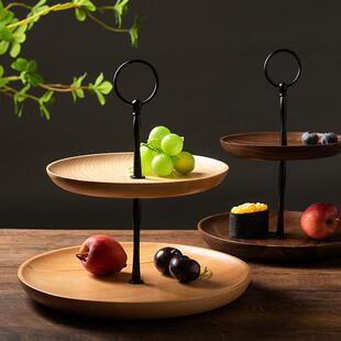 北端 黑胡桃木多层木质托盘创意大号干果盘水果盘甜品展台点心盘