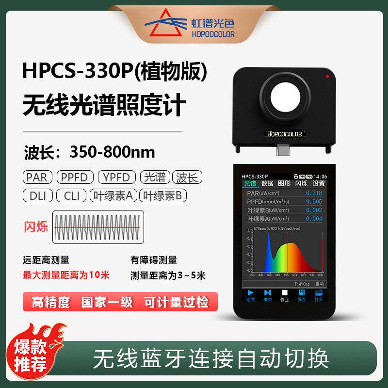 HPCS330P光谱照度计植物生长灯PPFDPAR检测色温波长测试