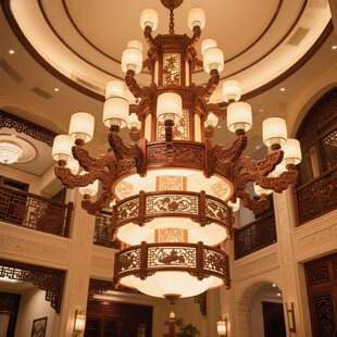 复式楼大吊灯新中式仿古实木中国风别墅客厅灯挑空楼中楼梯长吊灯