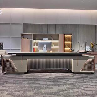 2.8米轻奢时尚老板桌大气简约现代董事长办公室大班台总裁桌带灯