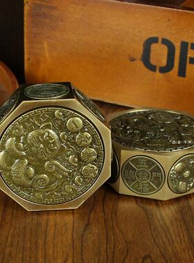 纯铜八面转手把件男士老人解压一夜暴富五福临门铜制品礼黄铜摆件