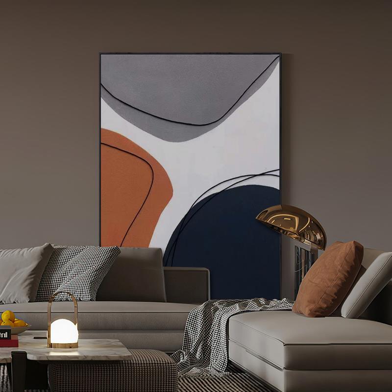 网红关式极简象客厅装饰画原创手油画抽玄餐厅走廊过意道画绘线条