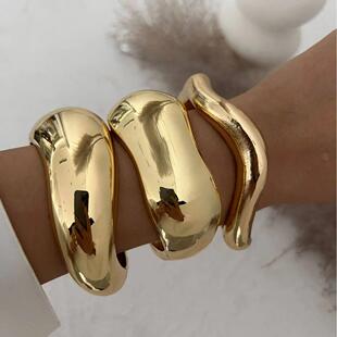 DIEZI Vintage Wide Cuff Bangles Hip Hop Punk Gold Silver