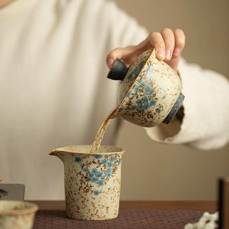 复古手工粗陶开窗盖碗陶瓷茶具三才盖碗可悬停泡茶碗闷茶碗敬茶碗