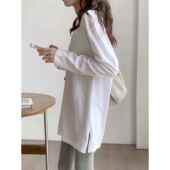 大码 宽松中长款 下摆开叉纯长袖 春款 t恤女加绒内搭打底衫 0202z