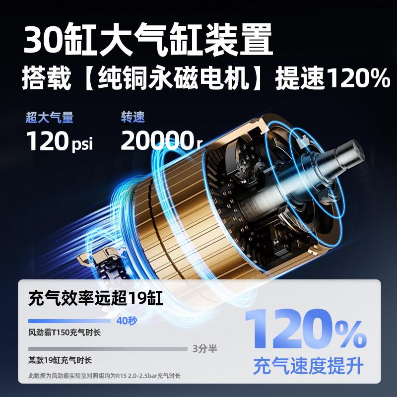 风T100霸劲载轮打气机可携式点胎烟器12V汽车带胎压电动车打气筒T