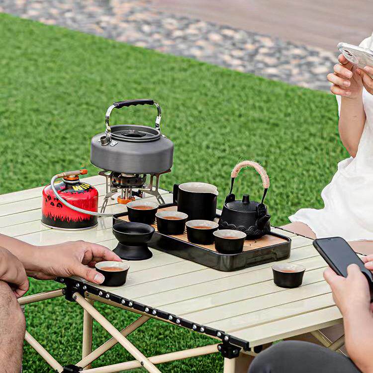 户外旅行陶瓷茶具套装玻璃泡茶壶装备带烧水壶便携车载露营茶杯