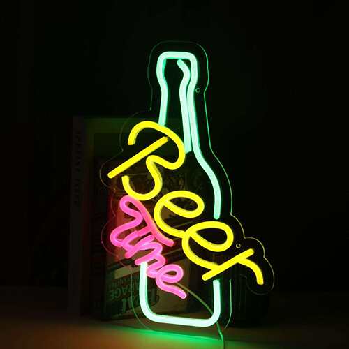 led霓虹灯beertime酒馆造型吧台bar发光酒杯装饰LED可调光彩灯