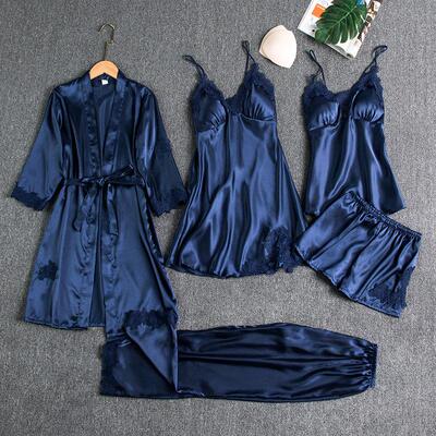 Long sleeved plus size five piece bathrobe set