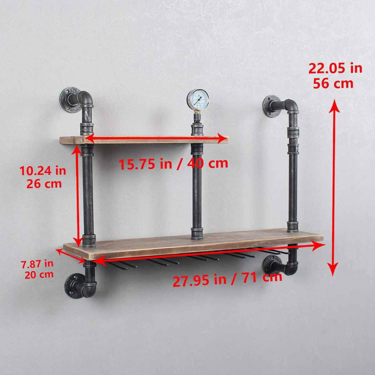铁艺水管书架 实木墙上置物架 工业风一字隔板壁挂落地式墙面层架