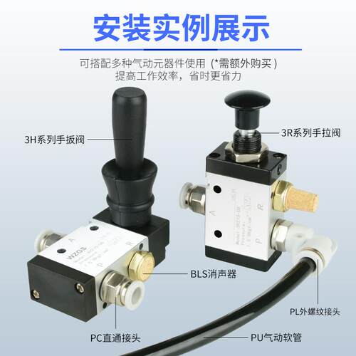 3R210气动机械换向手推拉气3H210-08气缸控制开关手扳阀3H310-10