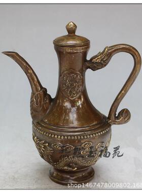 仿古纯铜双龙壶摆件古玩收藏铜器水壶茶壶酒壶家居装饰工艺礼品