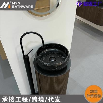 出口多层板实木条纹条纹立柱盆柜子台上盆圆柱盆