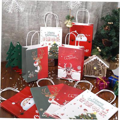 5Pcs Christmas Kraft Paper Gift Bags Christmas Decorations f
