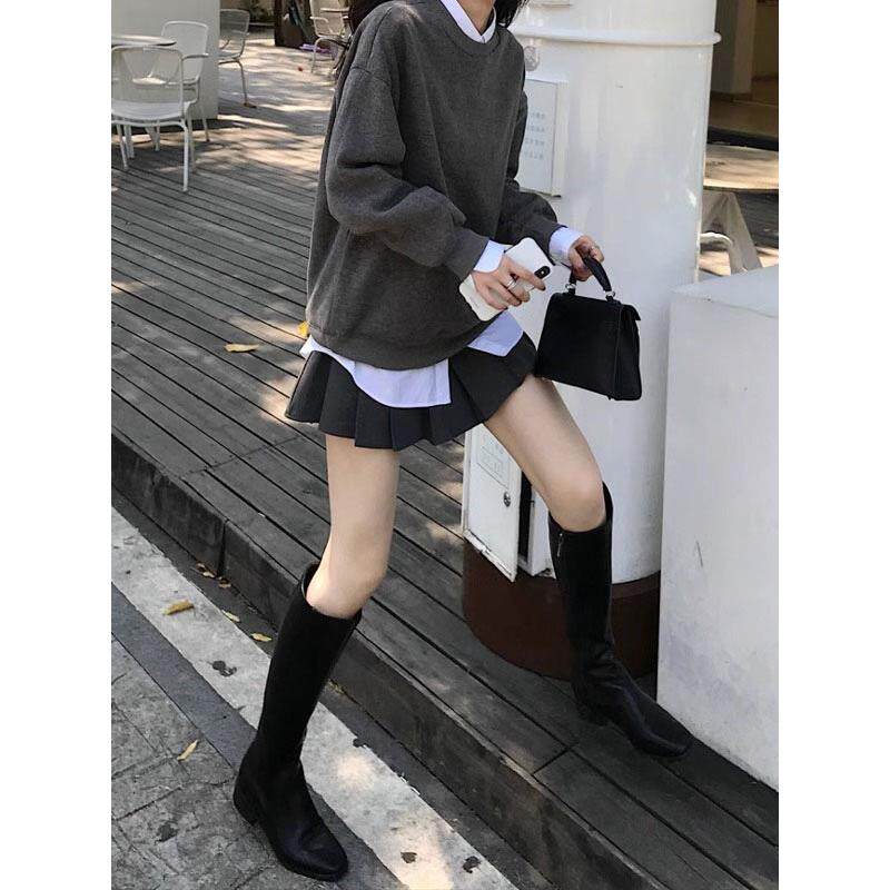 欧洲站秋装女2025年新款小个子显高学院风卫衣百褶裙子套装两件套