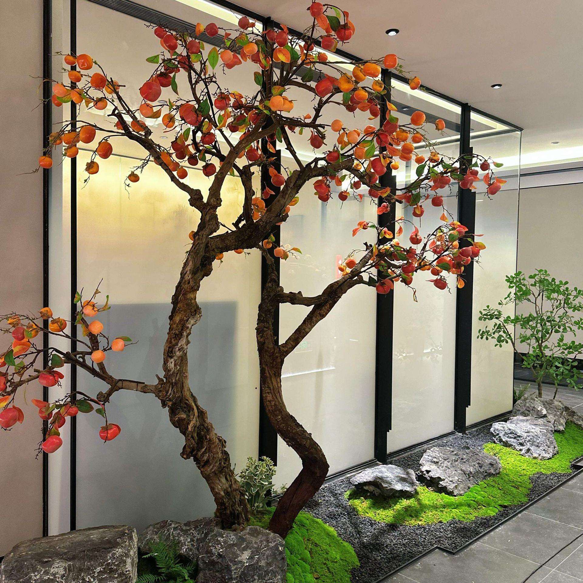 仿真柿子树室内装饰摆件果树人造假树办公室展厅软装落地园林景观