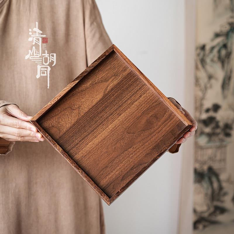 中式家用客厅实木托 托盘胡桃整木功夫茶具干泡台奉茶盘方形收纳