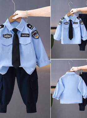 男童纯棉警察服套装春秋款儿童酷帅两件套中小童宝宝男孩演出服潮