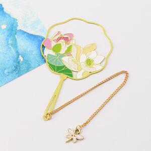醉芙蓉创意古风黄铜彩扇吊坠金属书签唯美中国风清新简约学生礼品