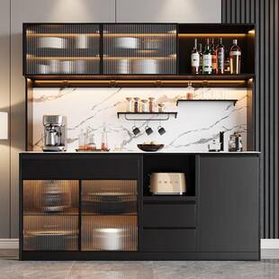 轻奢极简简约岩板餐边柜多功能客厅茶水柜茶吧机实木厨房收纳储物