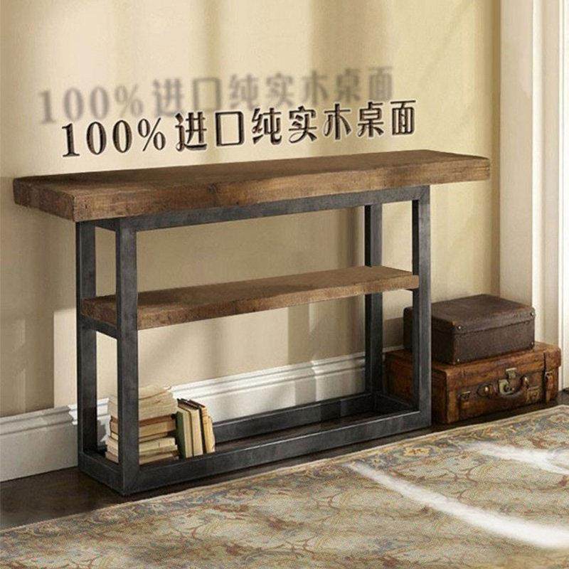 美式铁艺实木玄关桌条几靠墙玄关台长条窄桌条案供桌餐边桌置物架