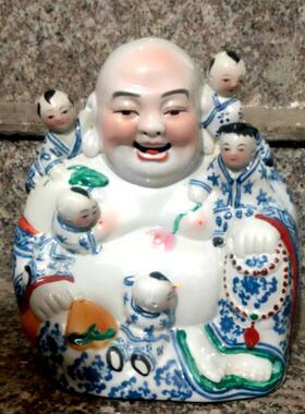 高档笑五子登科景德佛镇陶瓷摆件五子佛厅口弥勒佛多子客摆设工艺