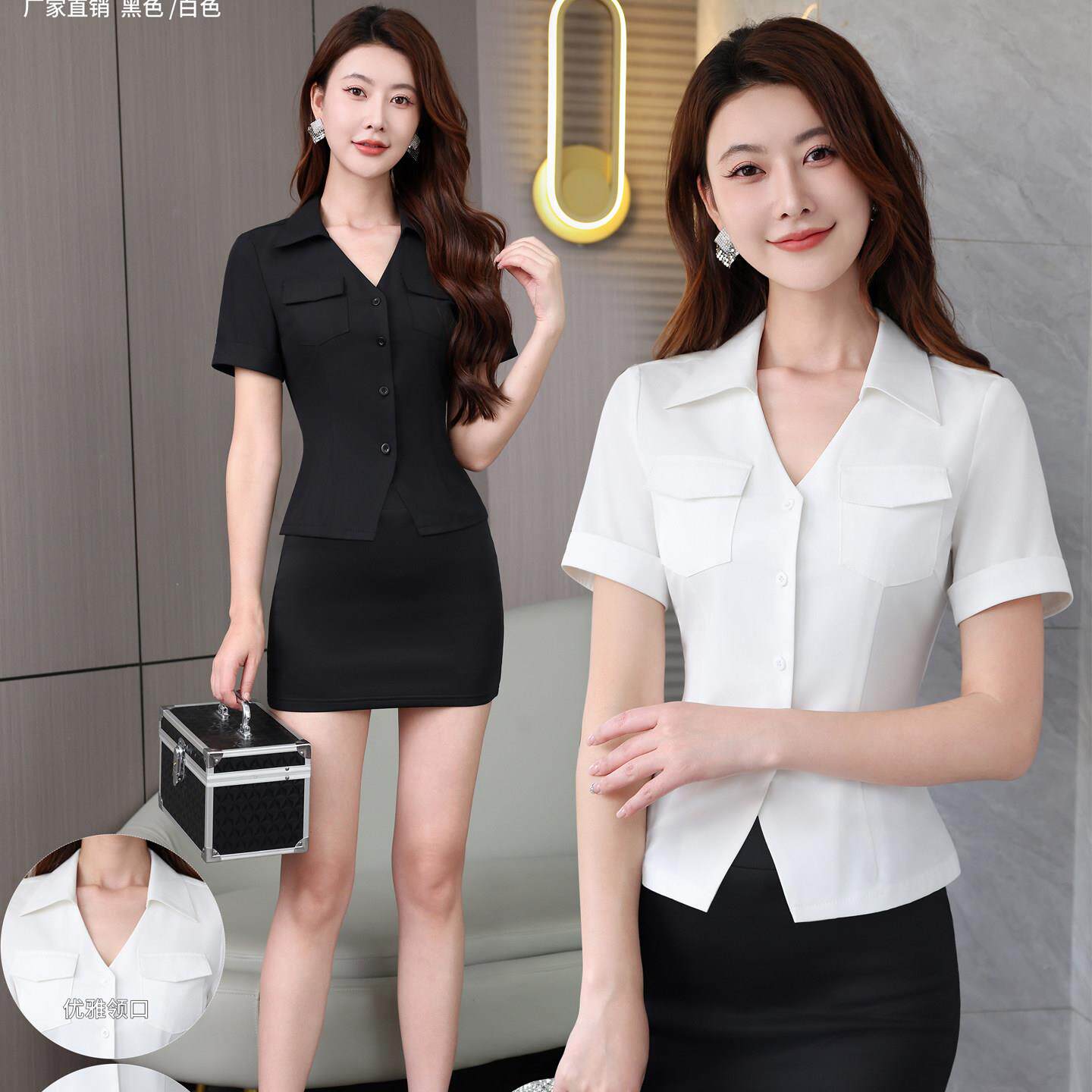 黑色技师工作服短袖足疗气质套装夏季薄款2026足浴店空姐制服开扣