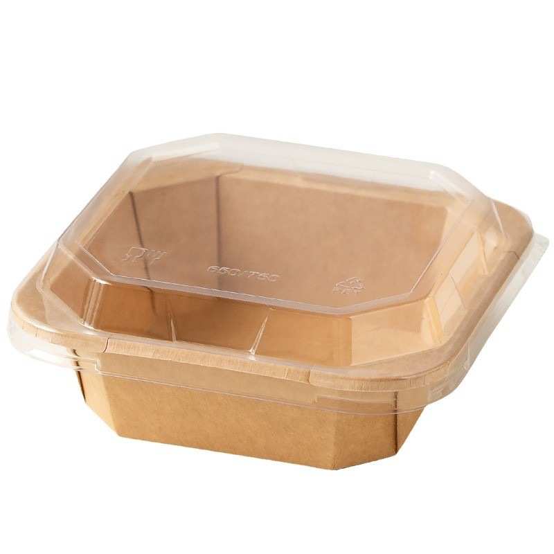 加厚一次性正方形牛皮纸八角餐盒外卖水果盒轻食沙拉打包便当盖子