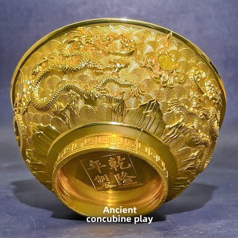 龙藏碗大金碗聚宝盆镀金实心黄铜带来财富和宝藏铜碗装饰十二生肖