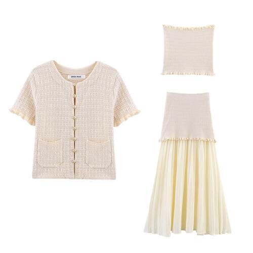 Women's Needle Shirt Elastic Skirt Set