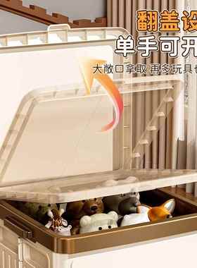 衣玩RRJ具杂整理箱折叠翻盖带滑轮家储物物柜用床头置服物超大收