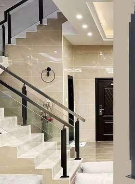 武汉市自建房别墅工装爆款不锈钢楼梯扶手阳台护栏卡玻璃黑色立柱