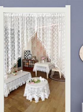 法式珠串半苏帘窗帘KAV复古美式隔断绣帘白色蕾丝花流免打孔拱形