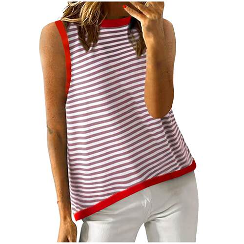 Womens Summer Tops 2026 Casual Striped Color Block High Neck