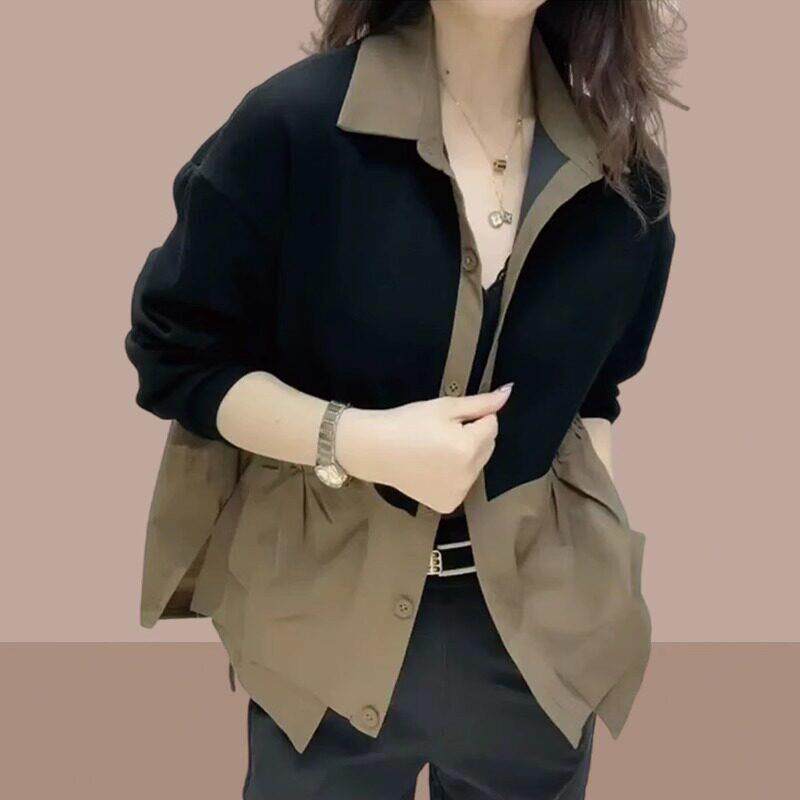 假两件减龄拼接短外套开衫女装2025年春秋季新款韩版女士洋气上衣