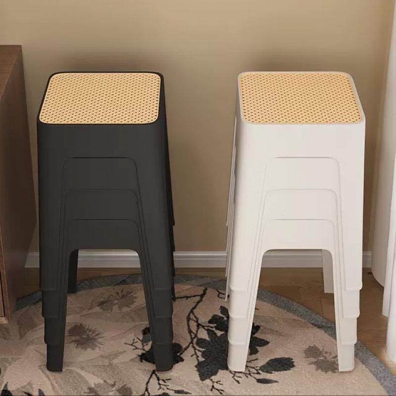 塑料凳子家用可叠放防藤编凳现代简约客厅加厚高板凳餐桌备用椅子